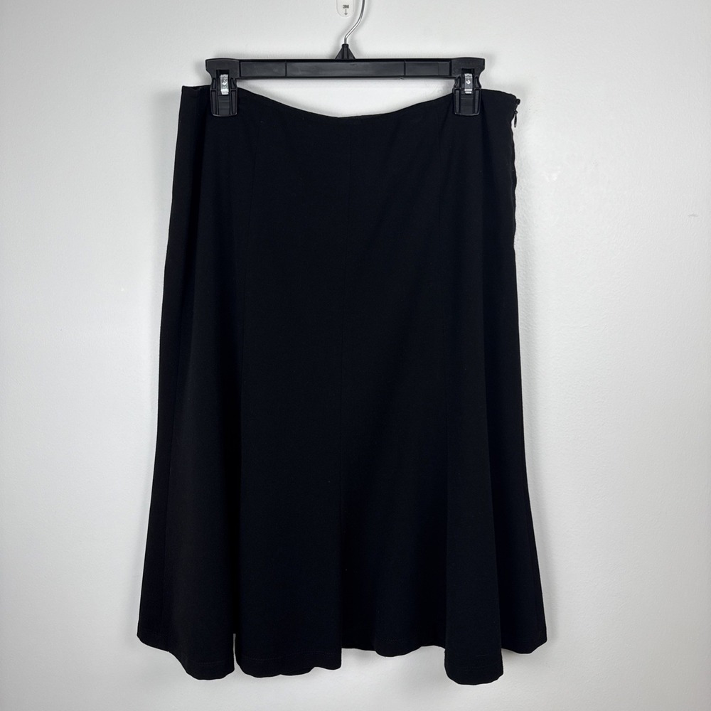 Raefella Black Flare Midi Lined Skirt Womens Sz 12 Office Dressy Business Preppy